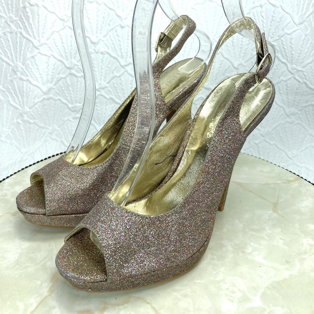 Forever 21 Glitter Slingback Platform Stiletto Heel Womens 7 Pink Peep Toe Pump - Picture 5 of 14